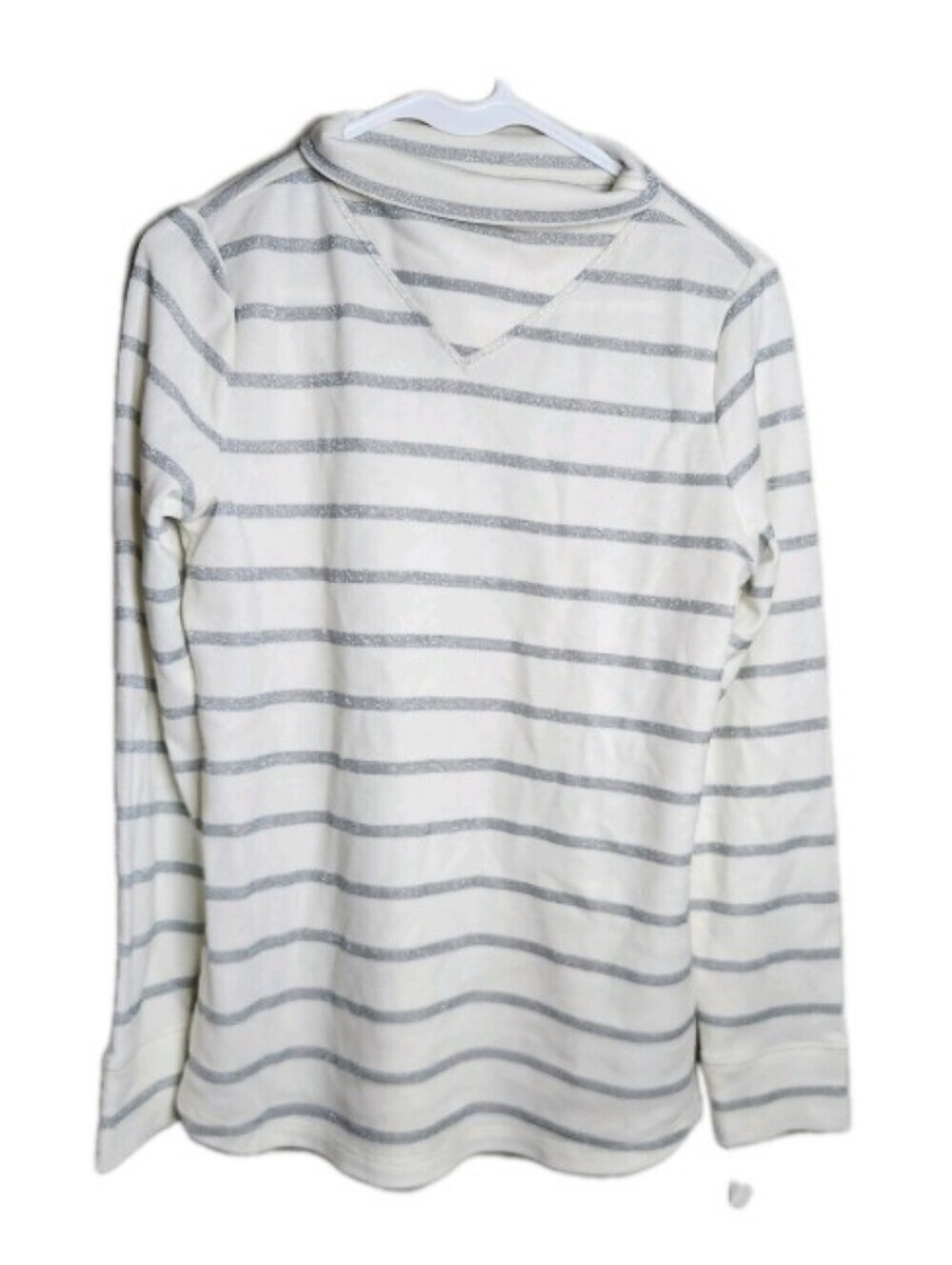 Talbots NWT Large Striped Long Sleeve Top White Gray V-Neck Casual Lightweight T